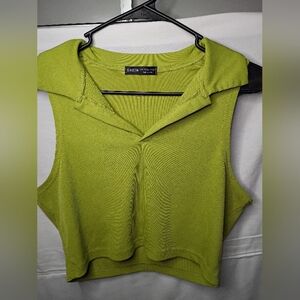 SHEIN Lime Ribbed Collared Crop Top